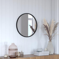 20" Round Black Metal Framed Wall Mirror