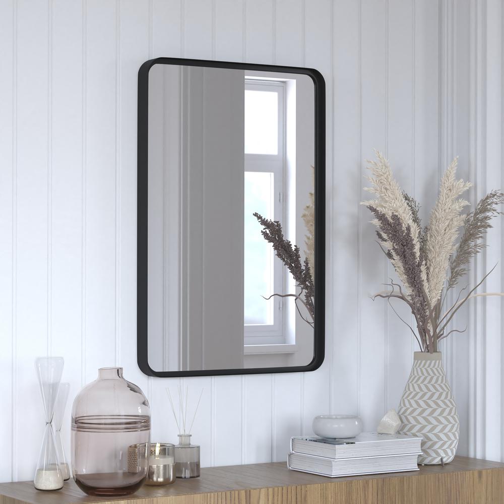 20" x 30" Decorative Wall Mirror - Rounded Corners, Matte Black