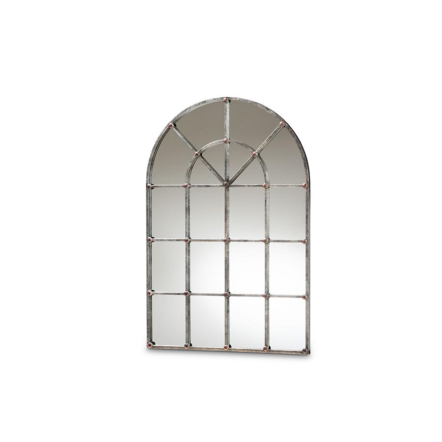 Vintage Farmhouse Antique Silver Finished Arched Window Accent Wall Mirror