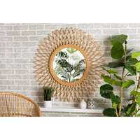 bali & pari Vera Modern Bohemian Natural Brown Rattan Accent Wall Mirror