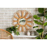 bali & pari Sakura Modern Bohemian Natural Brown Rattan Accent Wall Mirror