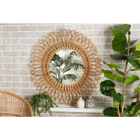 bali & pari Bora Modern Bohemian Natural Brown Rattan Accent Wall Mirror