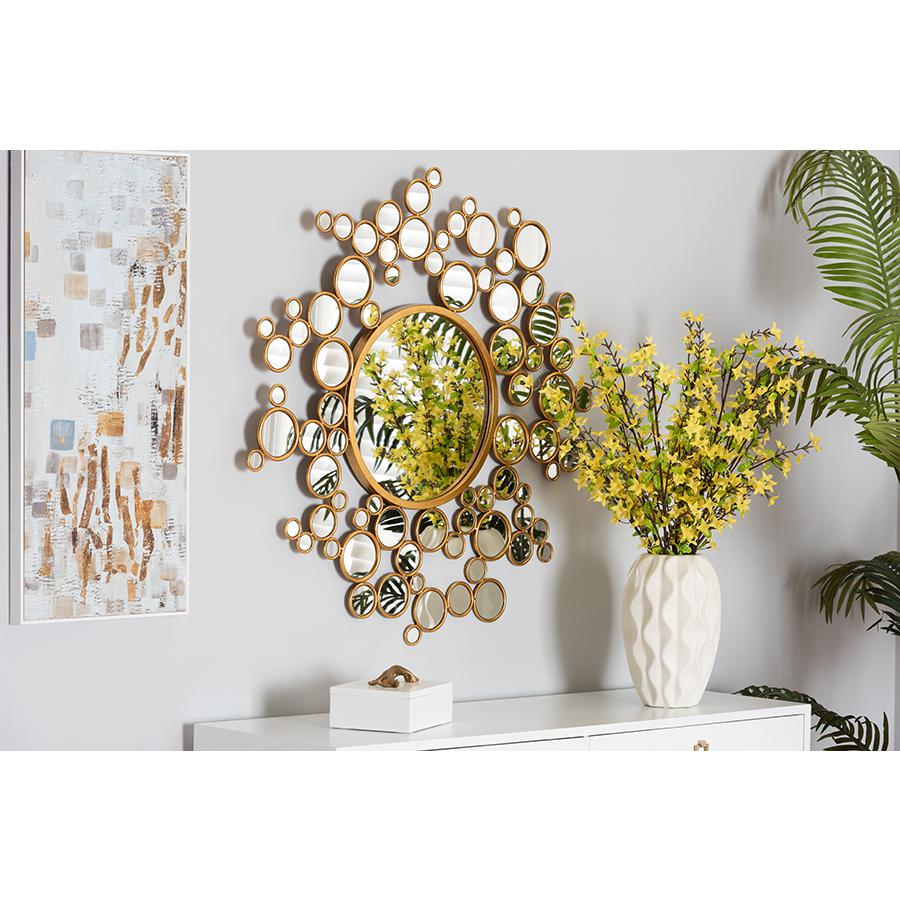 Castiel Modern Glam and Luxe Antique Goldleaf Metal Bubble Accent Wall Mirror