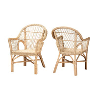 bali & pari Zara Modern Bohemian Natural Rattan 2-Piece Accent Chair Set