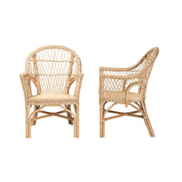 bali & pari Zara Modern Bohemian Natural Rattan 2-Piece Accent Chair Set