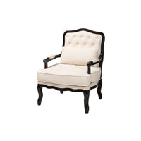 Dion Traditional French Cream Fabric and Wenge Brown Finished Wood Accent Chair