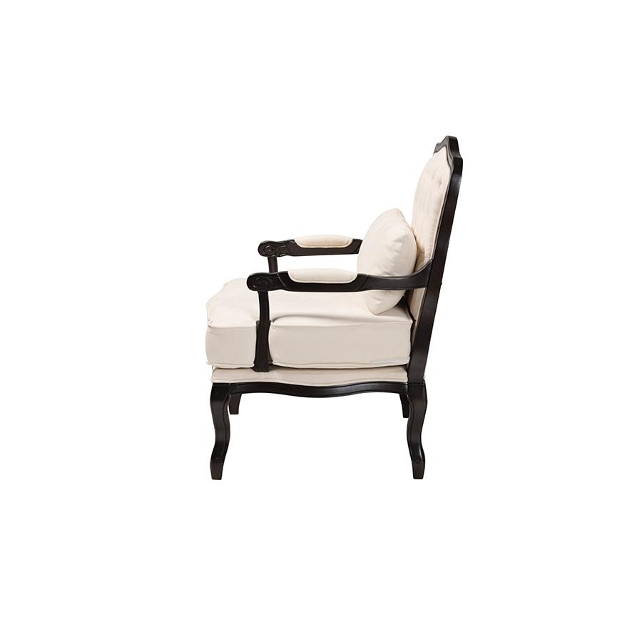 Dion Traditional French Cream Fabric and Wenge Brown Finished Wood Accent Chair