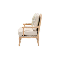 Andre Traditional French Quilted Fabric and Whitewash Finished Wood Accent Chair