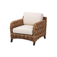 Bohemian Dark Brown Mahogany Wood and Woven Seagrass Arm Chair