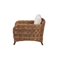 Bohemian Dark Brown Mahogany Wood and Woven Seagrass Arm Chair