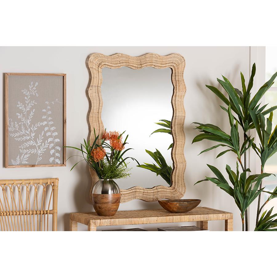 Hasana Bohemian Natural Scallop Rattan Accent Wall Mirror