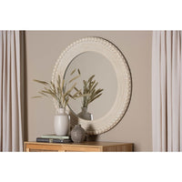 Grazia Modern Round Beaded-framed Accent Mirror in Pearl White