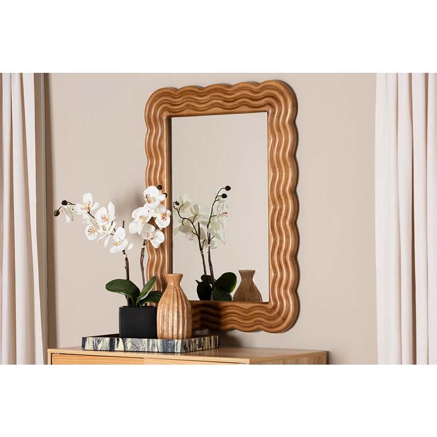 Acantha Modern Walnut Brown Scallop-framed Accent Mirror