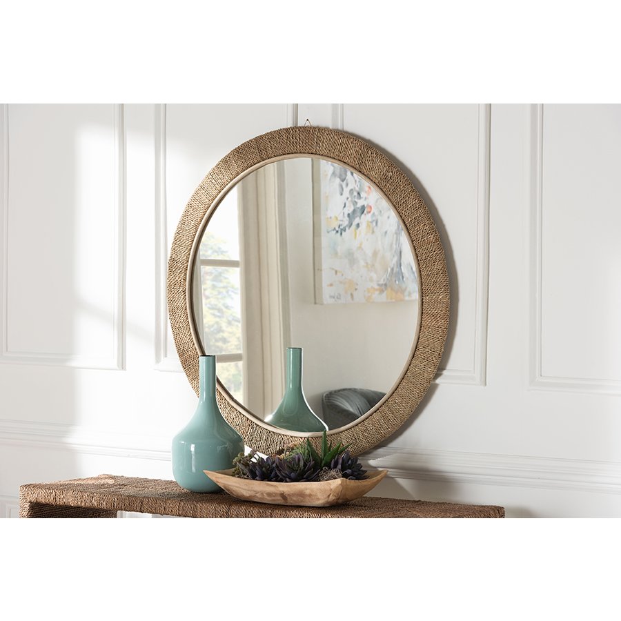 Geralyn Japandi Natural Seagrass Round Wall Mirror