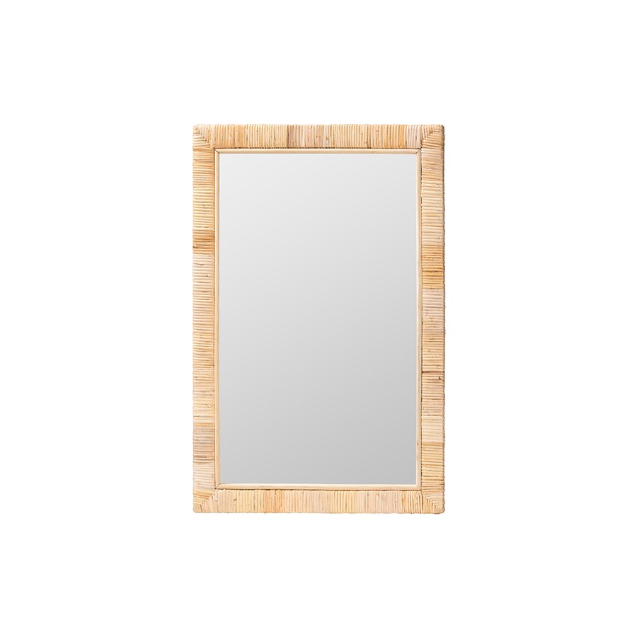 Lankston Bohemian Natural Rattan Rectangle Accent Wall Mirror