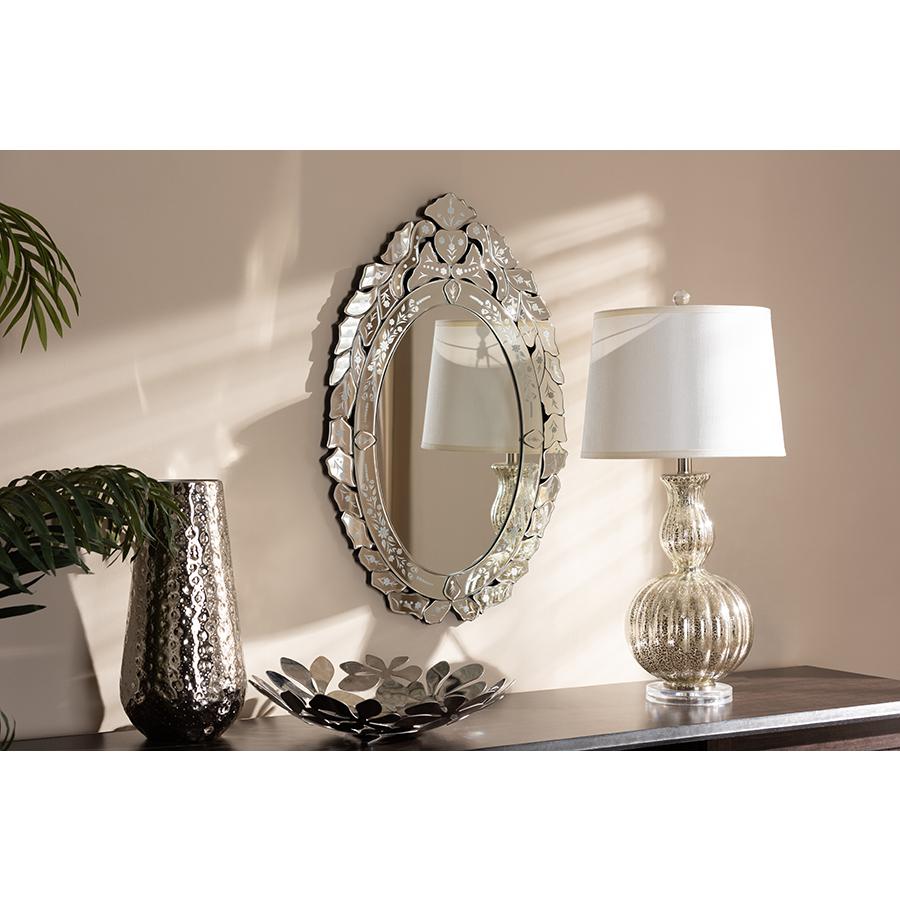 Livia Classic and Traditional Silver Finished Venetian Style Accent Wall Mirror