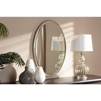 Graca Modern and Contemporary Antique Silver Finished Oval Accent Wall Mirror