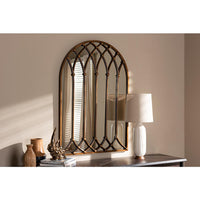 Freja Vintage Farmhouse Antique Bronze Finished Arched Window Accent Wall Mirror