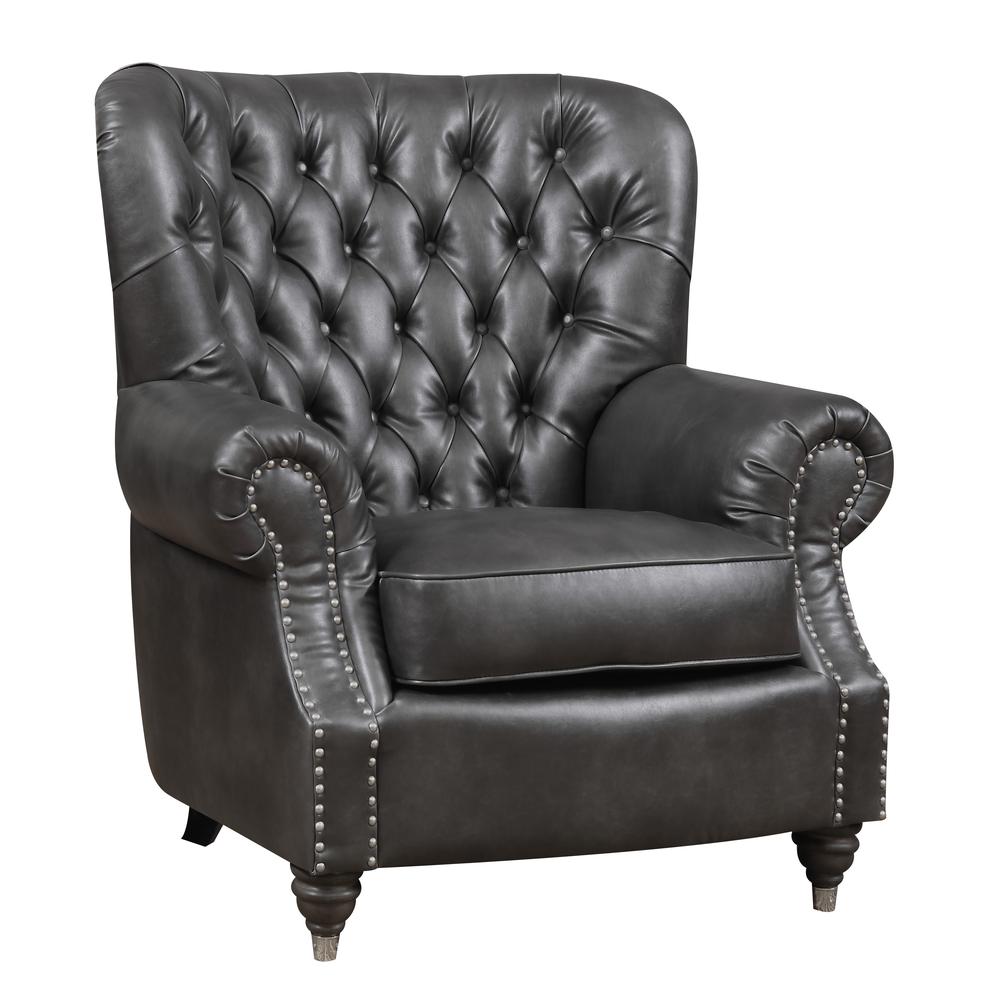 Accent Chair with Faux Leather Upholstery, Nailhead Trim, And Rolled Arms