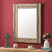 Japanese Oak Wood Cast Iron Wall Mirror