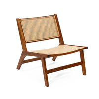 Brown Rubberwood with PE Rattan Low Profile Armless Accent Chair, Set of 2