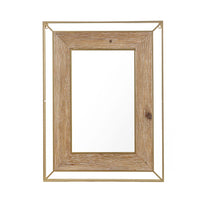 Gold Metal and Natural Wood Rectangular Frame Accent Wall Mirror