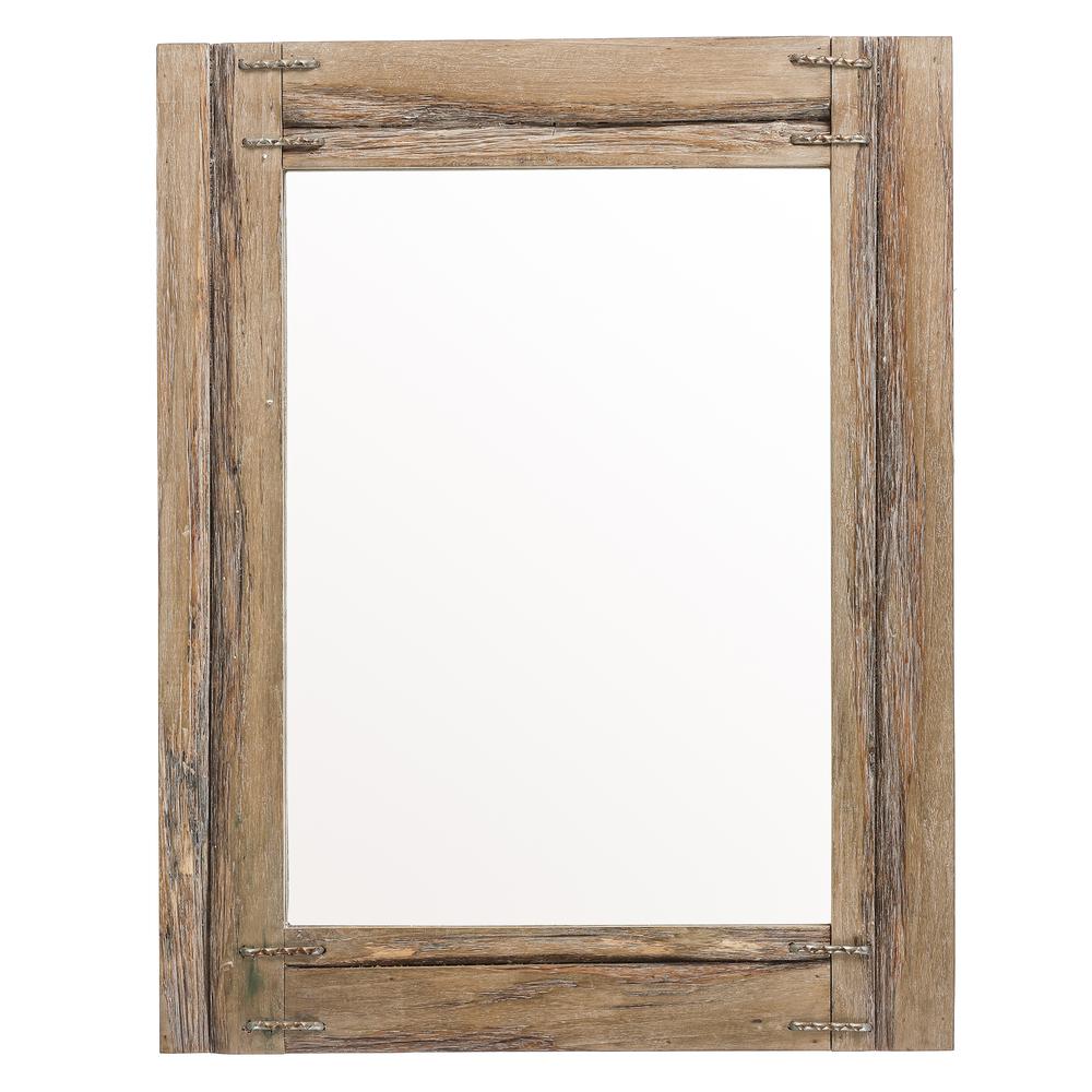 Japanese Oak Wood Cast Iron Wall Mirror