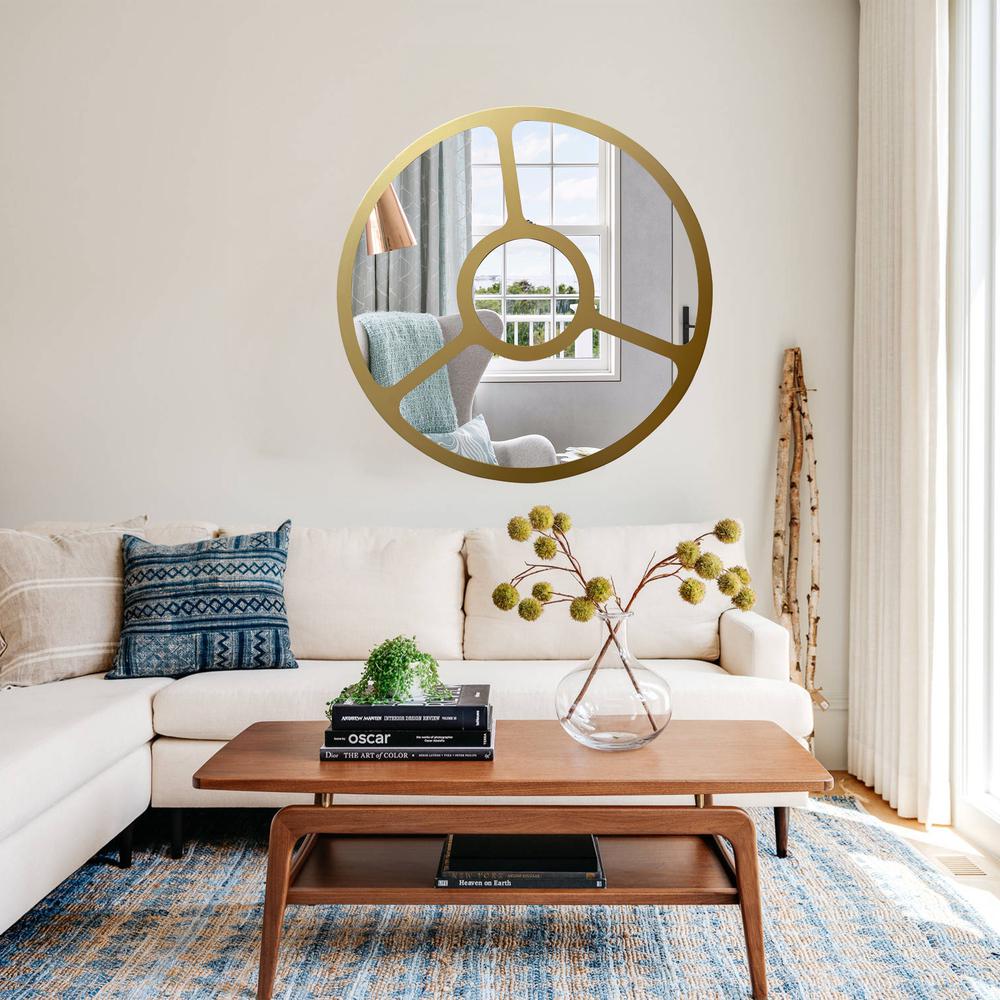 CHLOE's Reflection Contemporary-Style Round Golden Finish Wall Mirror 30" Tall