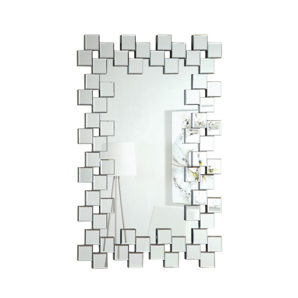 Pamela Frameless Wall Mirror with Staggered Tiles Silver