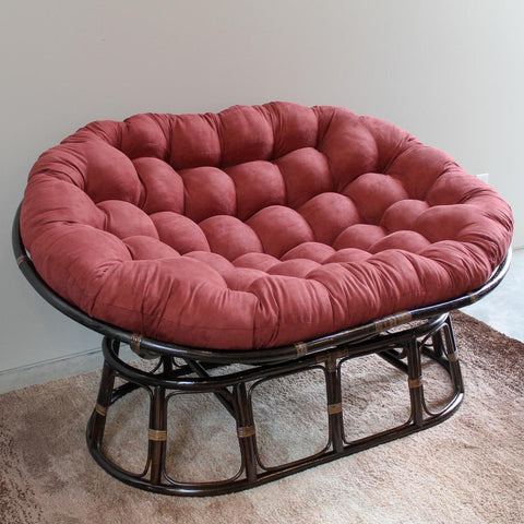 Rattan Double Papasan  Chair with Microsuede Cushion