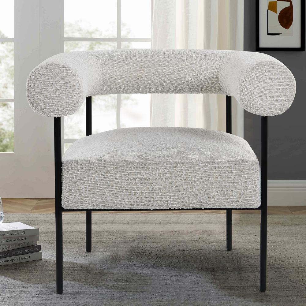 Shena Cream Boucle Fabric with Black Leg Accent Chair