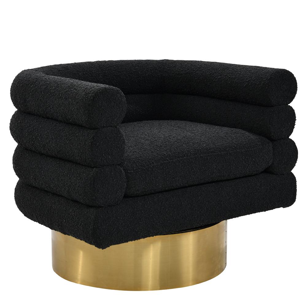 Sophos Black Boucle Fabric with Gold Base Swivel Accent Chair