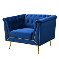 Ninian Blue Velvet with Gold Accent Chair