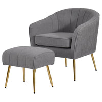 2 Piece Barrel Chair With Matching Ottoman In Dark Gray And Gold