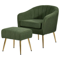 2 Piece Barrel Chair With Matching Ottoman In Green And Gold