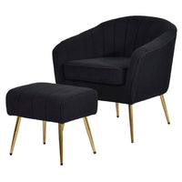 2 Piece Barrel Chair With Matching Ottoman In Black And Gold