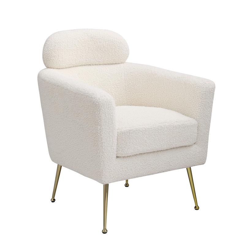 Accent chair with white vegan (faux) fur and gold chrome legs