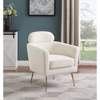 Accent chair with white vegan (faux) fur and gold chrome legs