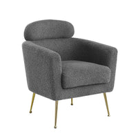 Accent chair with grey vegan (faux) fur and gold chrome legs