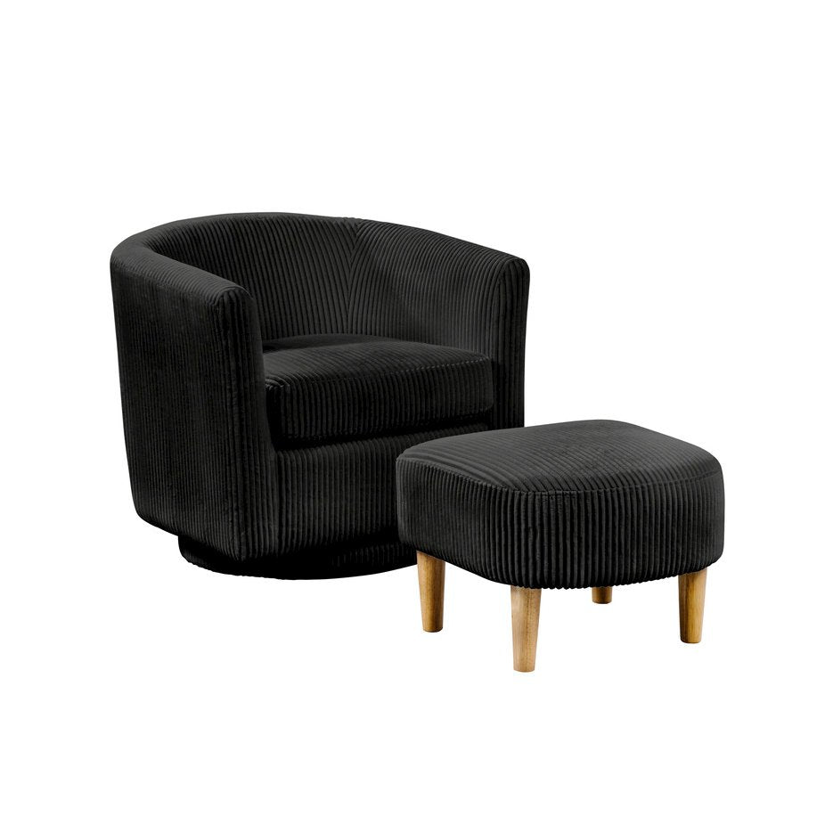 2 Piece Swivel Chair With Matching Ottoman In Black Velvet