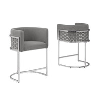 Honeycomb back barrel chair in Dark gray with silver base, Set of 2