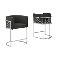 Honeycomb back barrel chair in Black with silver base, Set of 2