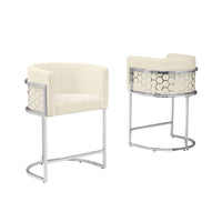 Honeycomb back barrel chair in Cream with silver base, Set of 2