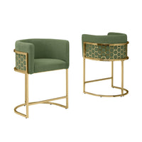 Honeycomb back barrel chair in Green with gold base, Set of 2