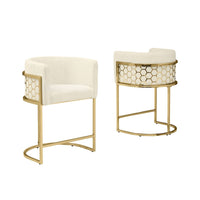 Honeycomb back barrel chair in Cream with gold base, Set of 2