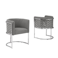 Honey comb- barrel side chair in Dark gray with silver, Set of 2