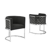 Honey comb- barrel side chair in Black with silver, Set of 2