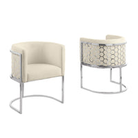 Honey comb- barrel side chair in Cream with silver, Set of 2