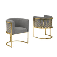 Honey comb- barrel side chair in Dark gray with gold, Set of 2