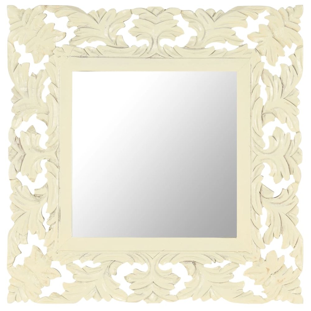 vidaXL Hand Carved Mirror White 19.7"x19.7" Solid Mango Wood